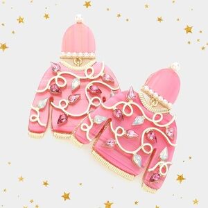 Pink Sweater Earrings with Gem Details